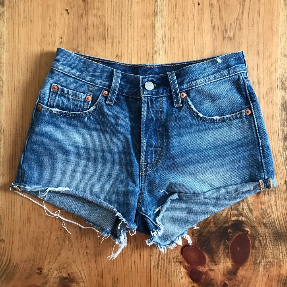Levi's Blue Distressed High-Rise Jean Shorts